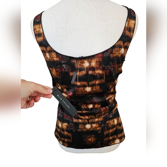 NWT Elie Tahari silk shell blouse gold brown and black size S - Picture 4 of 12